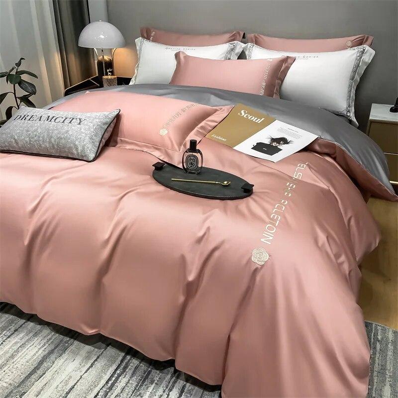 3/4 Pcs Comforter Bedding Sets Summer Luxury Machine Washable Quilt Cover Embroidered Smooth Sleeping Queen King Sheets Bed