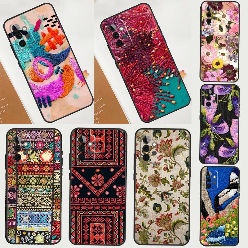 Чехол-вышивка с цветами для Samsung Galaxy A54 A34 A14 A52S A12 A22 A32 A52 A72 A13 A33 A53 A50 A51 A71