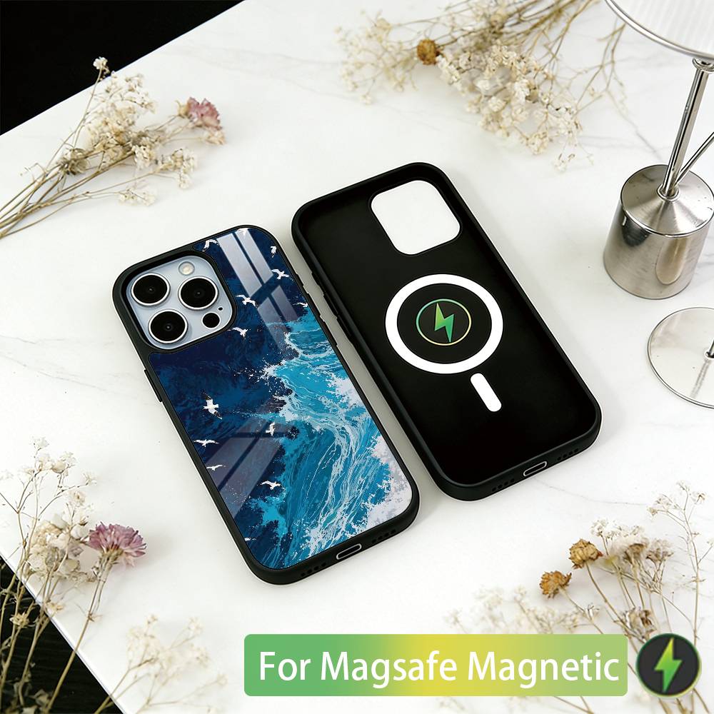 Sea Phone Case For iPhone17,16,15,14,13,12,11 Plus,Pro Magnetic with Magsafe Wireless Charging