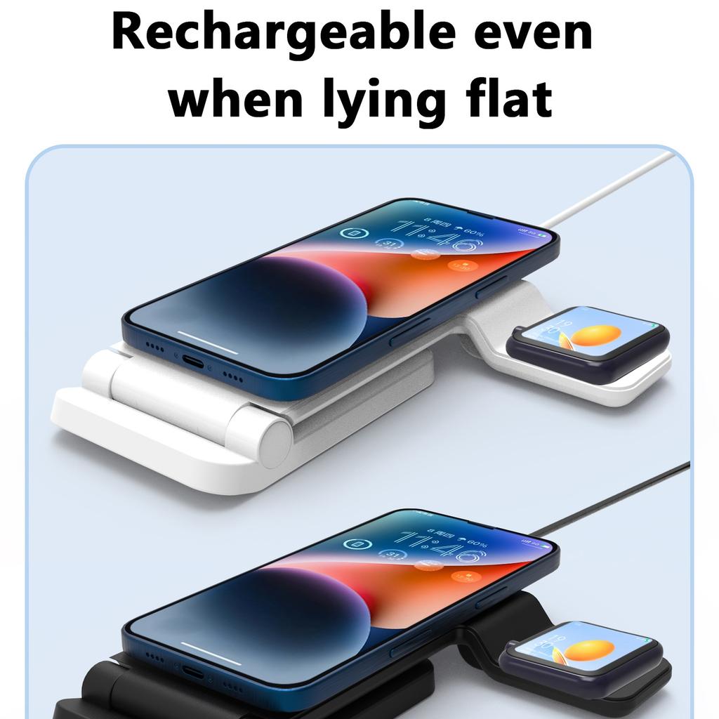 Беспроводная зарядная станция 3 в 1 30 Вт Портативная станция быстрой зарядки для iPhone 16/15/14 Pro Max iWatch 9/8/7/6/5 Airpods 3/2