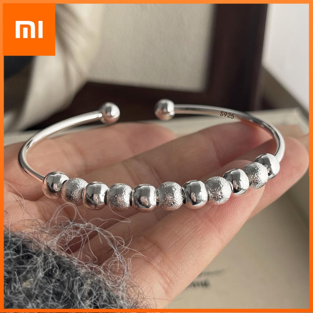Xiaomi 100% Цельное Серебро 925 Пробы Ретро Браслет для Женщин Мужчин Винтажный Ручной Работы с Мелкими Бусинами Простой Браслет Подарок на День Рождения