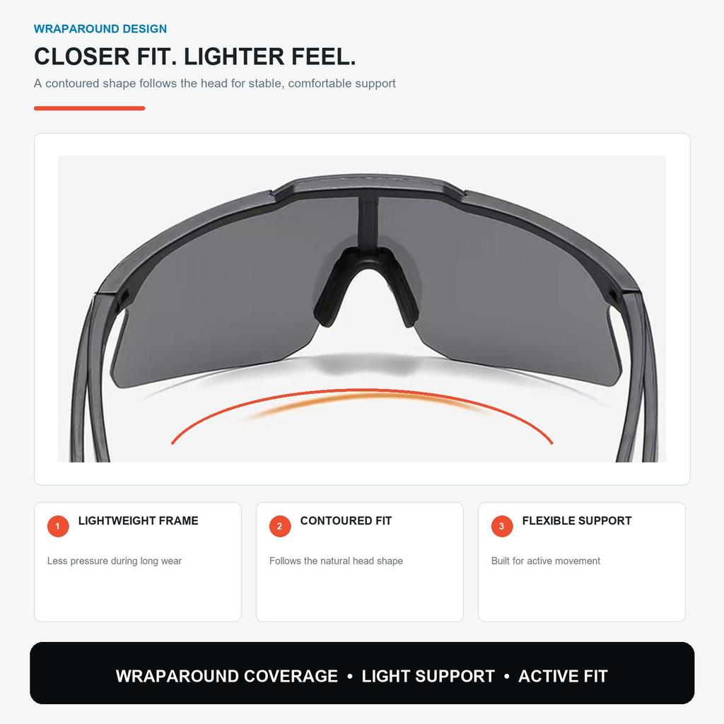 Cycling Sunglasses for Men Women, Windproof Shield Sports Glasses, Wraparound Eyewear for Biking Running Hiking Outdoor Sports