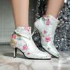 Лаконичные женские ботильоны с цветочным принтом, на каблуке, обувь из ПУ, с острым носком, обувь 2024 осень-зима, новинка