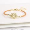 INS Hot Sale Shiny Zirconia Five-Leaf Flower Leather Adjustable Bracelet Classic Stone Plumeria Bracelet For Woman Jewelry Gift