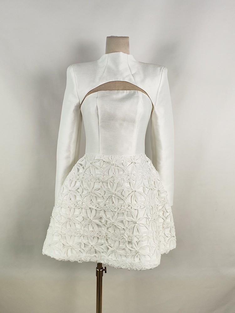 Spot 30070: High-End Vietnamese Designer White Tube Top with Small Waistcoat Dress.