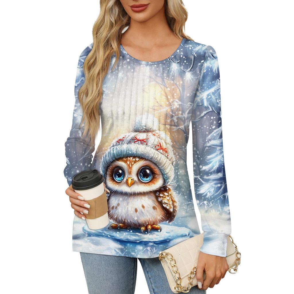 Женский модный пуловер с круглым вырезом и длинными рукавами, рождественский принт «Снеговик»