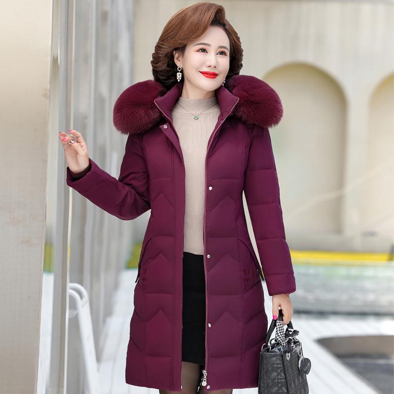 Middle-aged Women's Winter Coats New Casual Thick Warm Women's Jackets Hooded Fur Collar Long Parkas