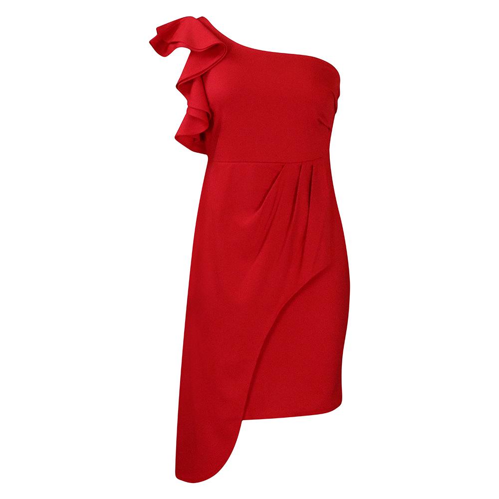 D393 Women's Summer Fashion One-Shoulder Ruffle Pencil Skirt Dress