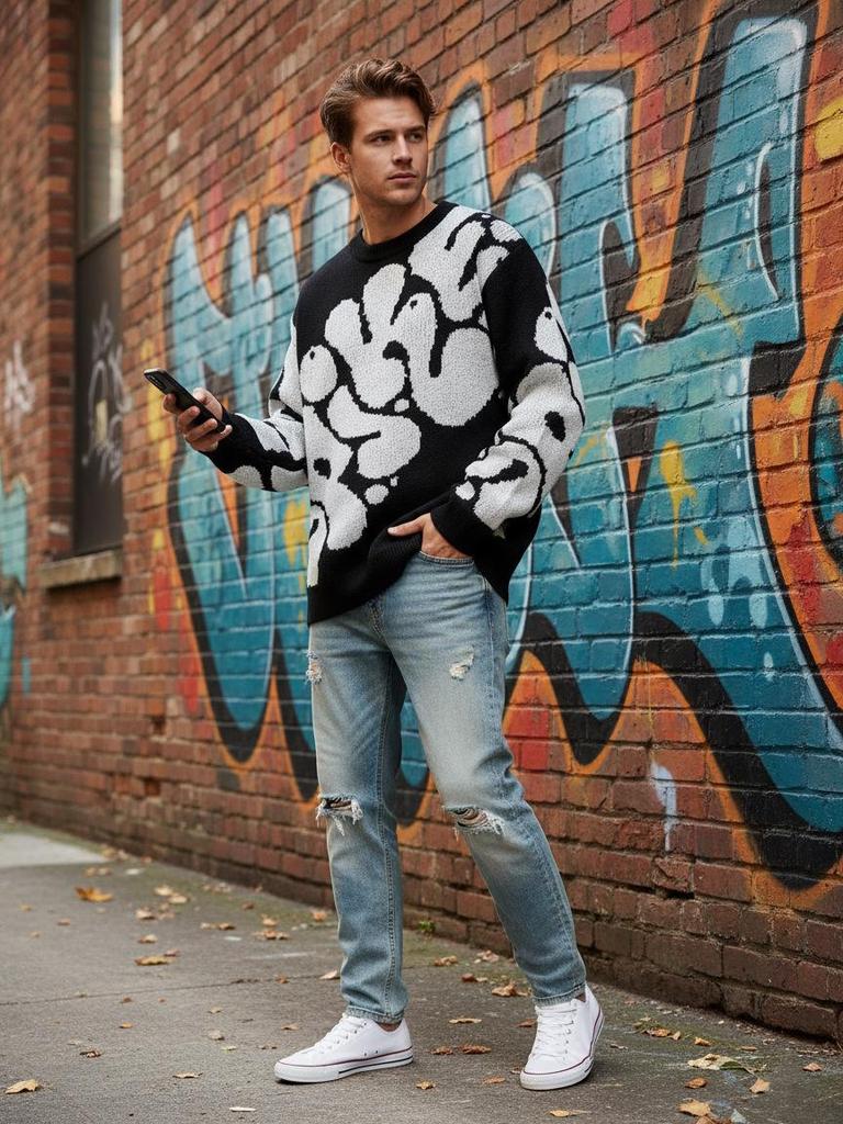 Ретро Тренд Вязаный Пуловер с Буквами: Повседневный свитер в корейском стиле для осени/зимы