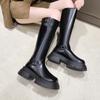 Модная обувь женская 2024 Высококачественные женские сапоги до колена на платформе Современные сапоги женские с пряжкой на ремне и круглым носком Туфли на среднем каблуке женские
