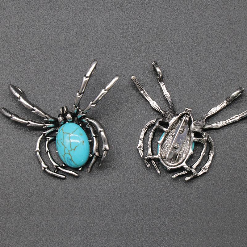 Alloy Inlaid Natural Crystal Agate Spider Brooch Pendant, Shell Gemstone 2-in-1 Pin for Women