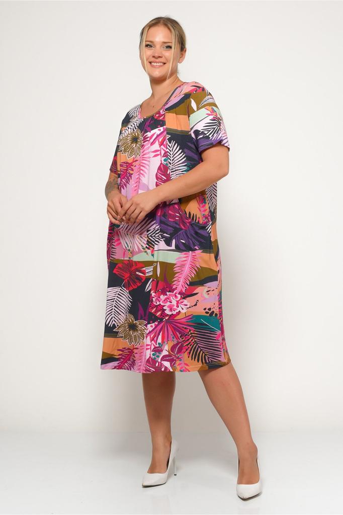 Женское платье большого размера плюс с рисунком, оверсайз, вискозное платье больших размеров с цифровым рисунком и короткими рукавами