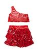 Kids Girls Sparkly Sequins Dance Outfits Sleeveless Tank Crop Top with Skirt Hip Hop Jazz Latin Stage Costume