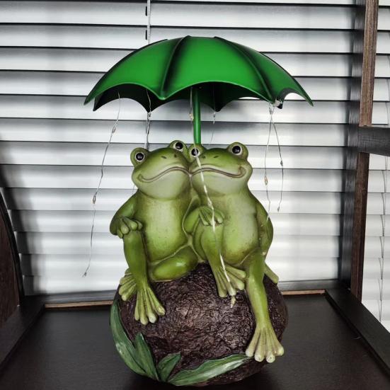 Лягушка-пара, солнечный свет, прочная конструкция из смолы, водонепроницаемая, устойчивая к ультрафиолетовому излучению, скульптура лягушки, держащей зонтик, со светодиодной подсветкой