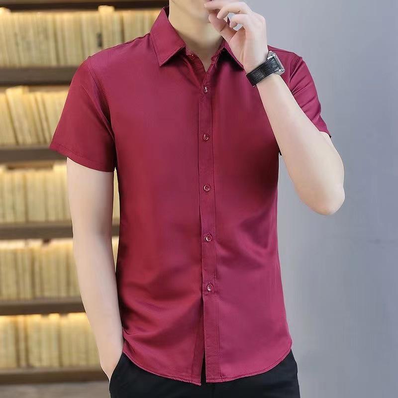 Мужская приталенная рубашка в корейском стиле белого цвета с длинным рукавом, не требующая глажки