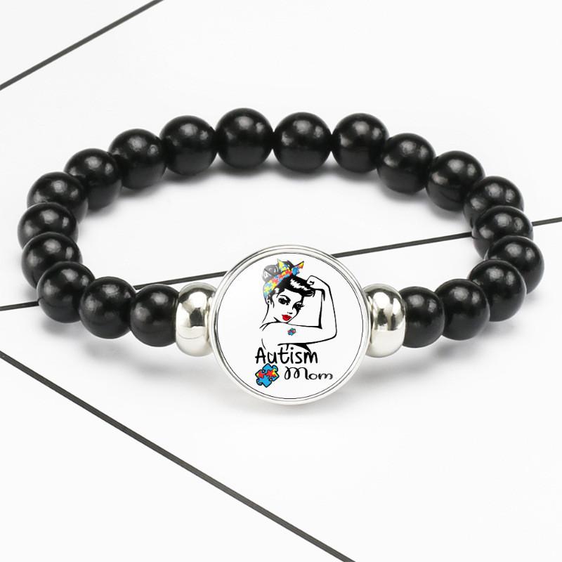 Men And Womens Beaded Bracelet Autism Awareness Black Stretch Cord
