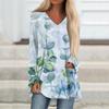 Women's Casual Long Sleeved V-neck Floral Print Long Loose T-shirt Top