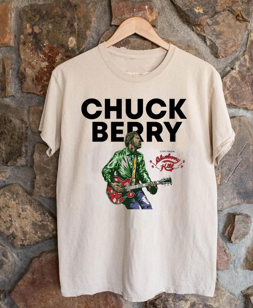 Футболка Chuck Berry LIVE FROM BLUEBERRY HILL Песочный Цвет Все Размеры Подарок Фанату Унисекс Футболка