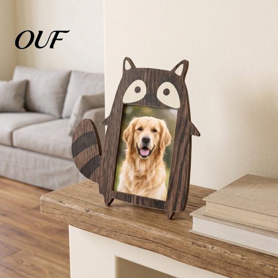 Animal Shape Photo Display Cute Cat Shaped Wooden Picture Frame, Wood Pet Tabletop Decorative Storage Stand, Cartoon Frame Desk Decor, Gift for Lovers