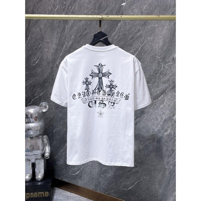 Mens Oversized Cotton T-Shirt With 3D Embroidered Cross Star Streetwear Short Sleeve Tee