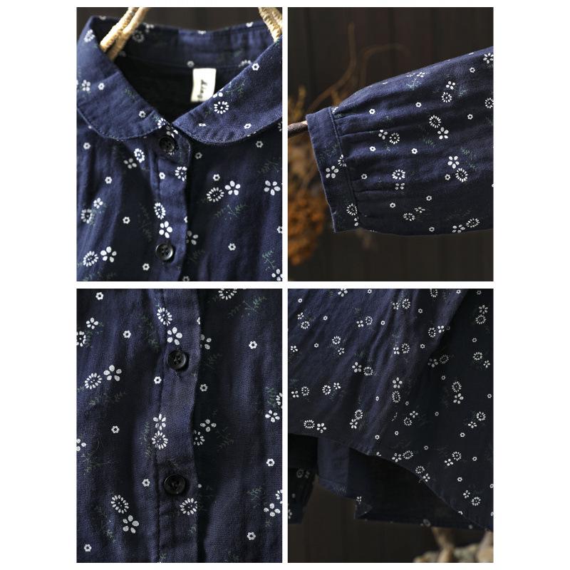 Женская рубашка из хлопковой марли с длинным рукавом в ретро-цветочном стиле, весна 2026