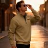 Men's Casual Loose Solid Color Outdoor Fleece Half Zip Stand Up Collar Pullover Hoodie