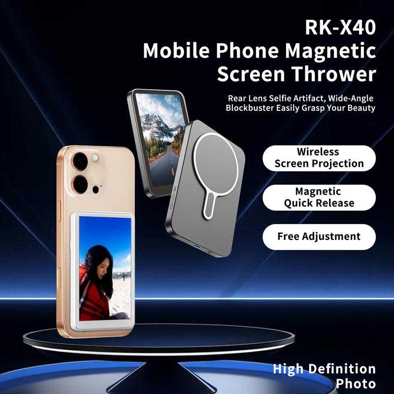 Smartphone Wireless Magnetic Monitor Screen for Phone Rear Camera Selfie Vlog Live Stream Video Recording for iPhone Android