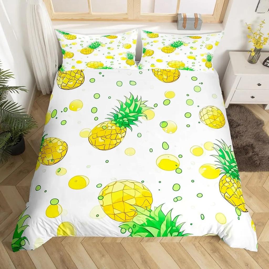 Fruits Duvet Cover Strawberry Banana Mango Lemon Pineapple Bedding Set Grapes Orange Comforter Cover,Summer Fruit Quilt Cover