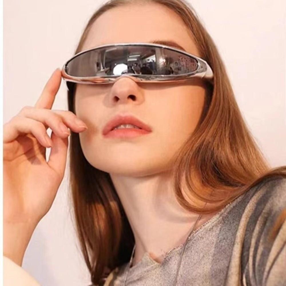 Futuristic Blocking Sunglasses Electroplated Y2K Shades Unique Steampunk Sunglasses  Women