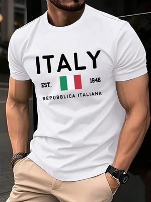 Италия Repubblica Italiana Печатные Футболки Мужская Мода Футболка с О-образным Вырезом Хлопок Свободная Одежда Мужская Универсальная Повседневная Уличная Одежда