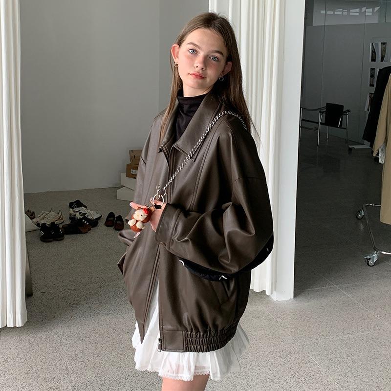 Vintage PU Leather Clothing New Korean Version Texture Loose Casual Handsome Motorcycle Jacket Women Cool Waterproof Soft Faux Leather Jackets