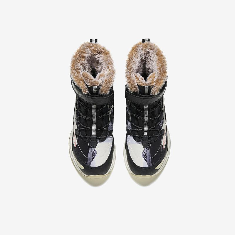 Anta Kids Synthetic Leather Mesh Thick Cotton Shoes Warm Wear-Resistant Non-Slip High-Top Boots Kids Boots Black Granule-Beige A12446926-2