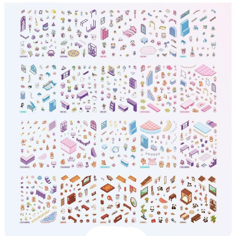 Мультяшная сцена в хижине Карманная наклейка Наклейка для DIY Сцена в хижине Креативная миниатюрная сцена Книга для ребенка