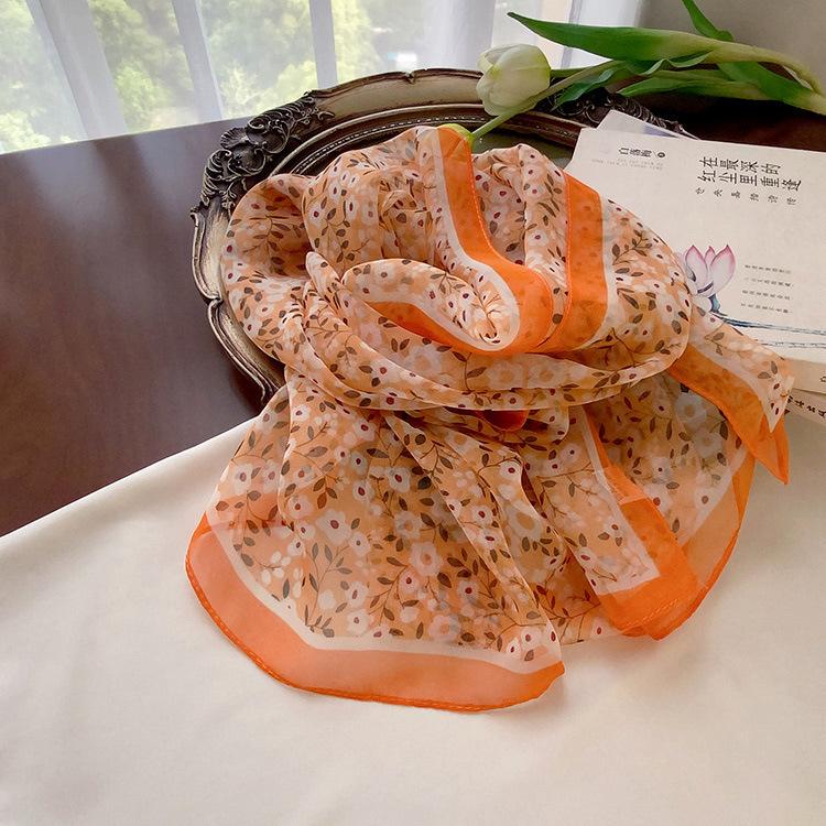 Spring Style Cicada Wings Long Silk Scarf for Women Spring and Autumn Thin Style Fashionable and Versatile Georgette Multi-color Printed Long Scarf