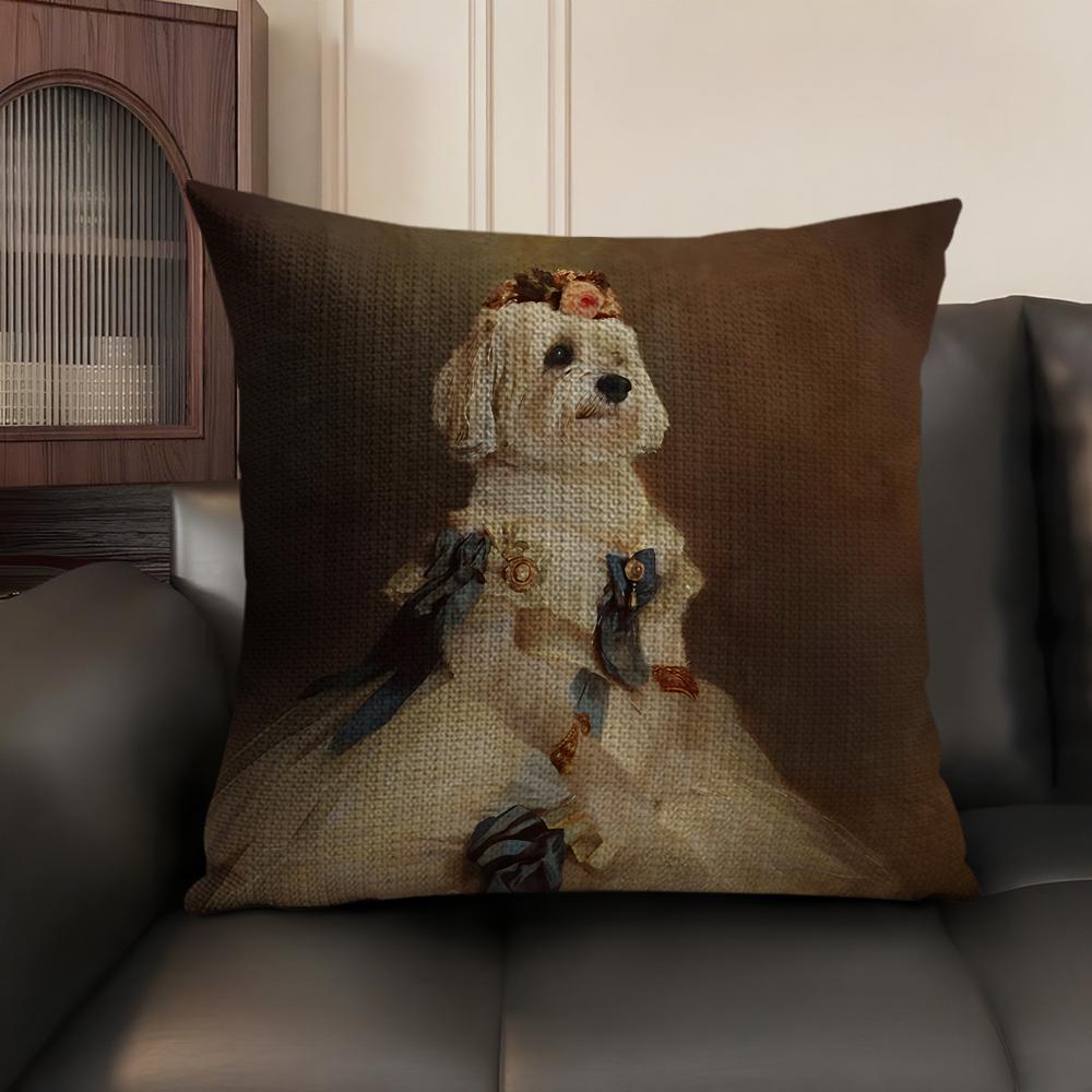 Renaissance Royal Cat Cushion Cover Natural Linen Organic Fabric DoubleSided Printing Sofa Home Decor Gift Pillow Case