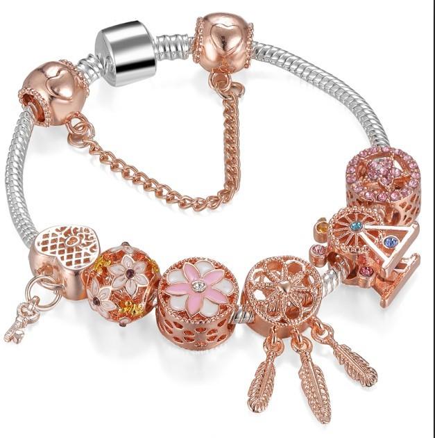 Модные старинные посеребренные браслеты Pa и браслеты с подвесками в виде хрустальных сердец, браслет для женщин, оригинальные ювелирные изделия своими руками, подарок