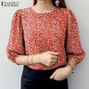 Womens Floral Print Casual 3/4 Sleeve Blouse