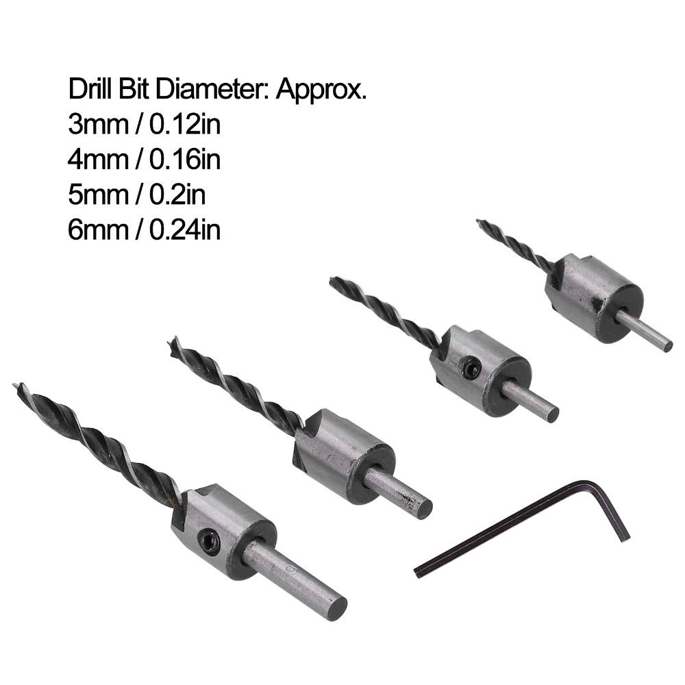 4PCS 5 Flute Countersink Drill Bit Set Metric Size High Carbon Steel Reaming Tool Set Positioning Design Hex Key Wrench Included