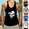 Мужской летний жилет с круглым вырезом без рукавов, свободный крой, спортивный топ, быстросохнущий спортивный жилет с принтом черепа, жилет для фитнеса, майка для бодибилдинга