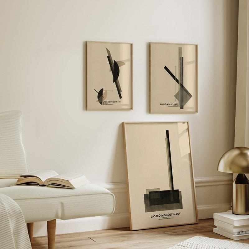 Минималистичный Мидсенчури Черно-белый Плакат Баухаус Абстракция Мохой-Надь Холст Живопись Настенное Искусство Галерея Спальня Домашний Декор