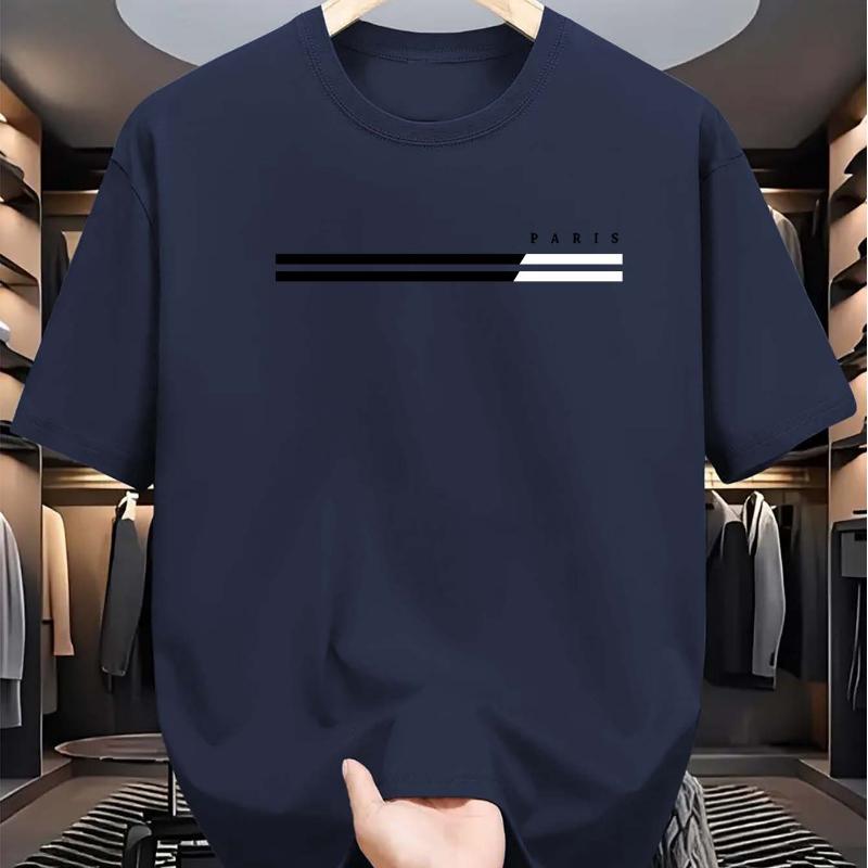 Men's 100% Cotton Summer Loose Size PARIS Letter Graphic Printed Slim Fit Casual Sports Round Neck Short Sleeved T-shirt Top
