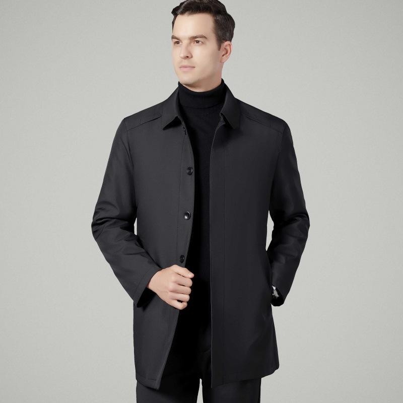 Ветровка мужская со съемной подкладкой, зимнее пальто средней длины для пап среднего возраста, повседневное деловое пальто с утолщенными лацканами