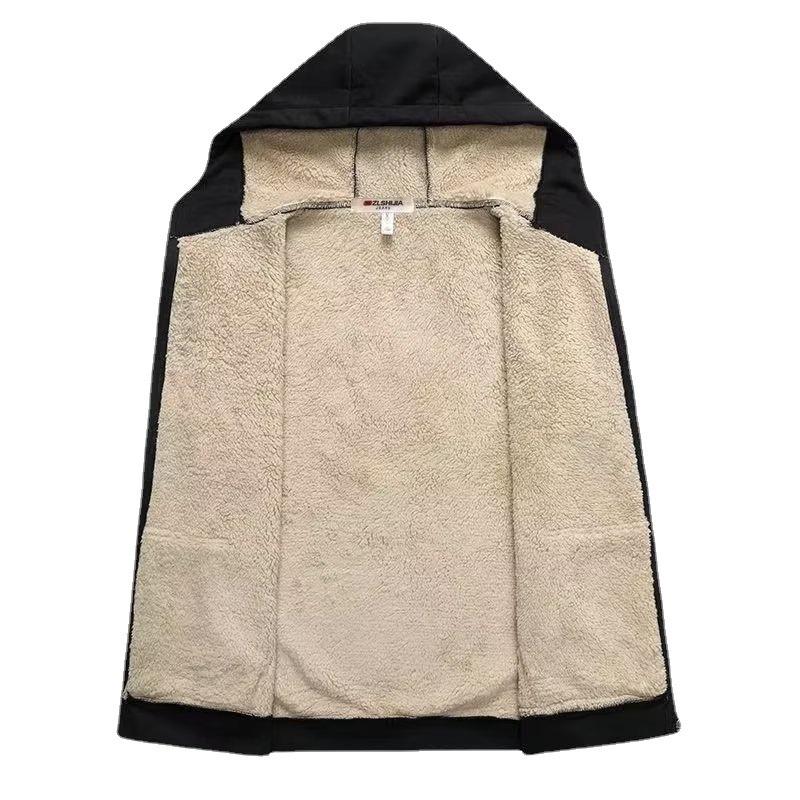 Мужской плюшевый утолщенный зимний кардиган: Теплая толстовка из овчины и свободная спортивная куртка с верхом на молнии и брюками