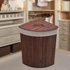 Bamboo Corner Hamper with Lid and Removable Liner for Laundry Toys