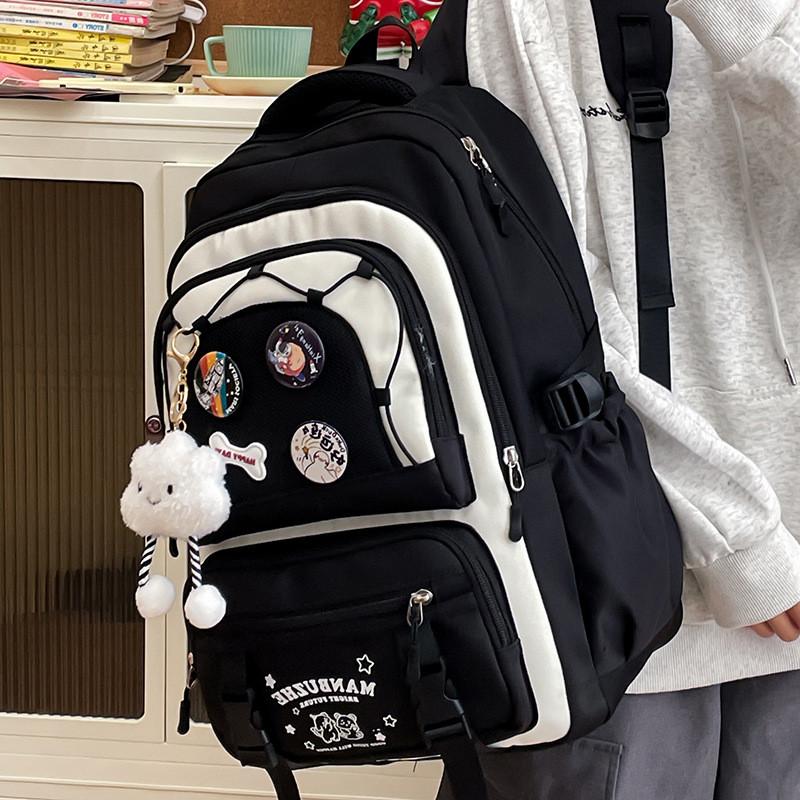Bag Shoulder Large Capacity Solid Color Backpack Unisex School Student Travel
