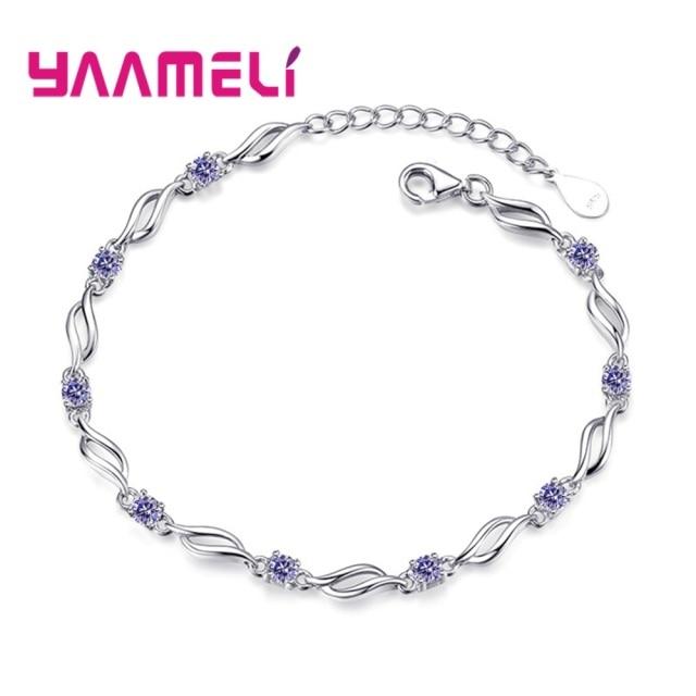 Новые фиолетовые белые циркониевые помолвочные украшения для женщин женские 925 пробы серебряные звенья цепи браслеты изящный дизайн