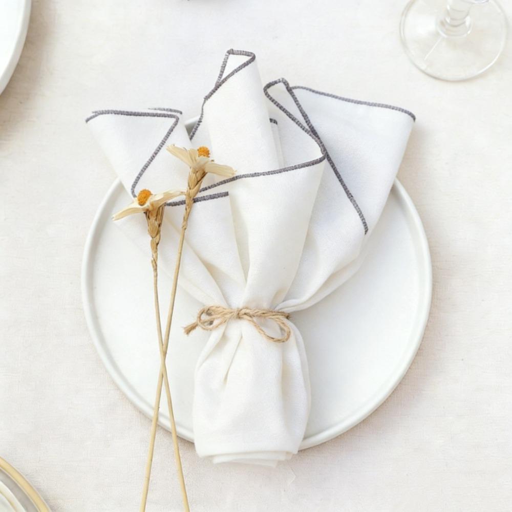 6PCS Square Cotton Linen Napkin Sewn Edged Tea Towel Multi-functional Dining Table Napkin Wedding