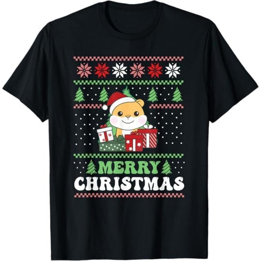 Merry Christmas Retro Ugly Christmas Hamster T-Shirt GIU1 Mens Womens Tank Top Sweatshirt Hoodie Longsleeve 763 Black