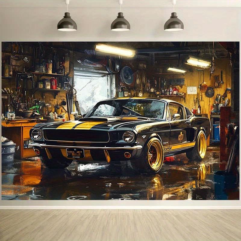 1 piece of retro garage car classic sports car industrial style background fabric personalized room wall stunning design