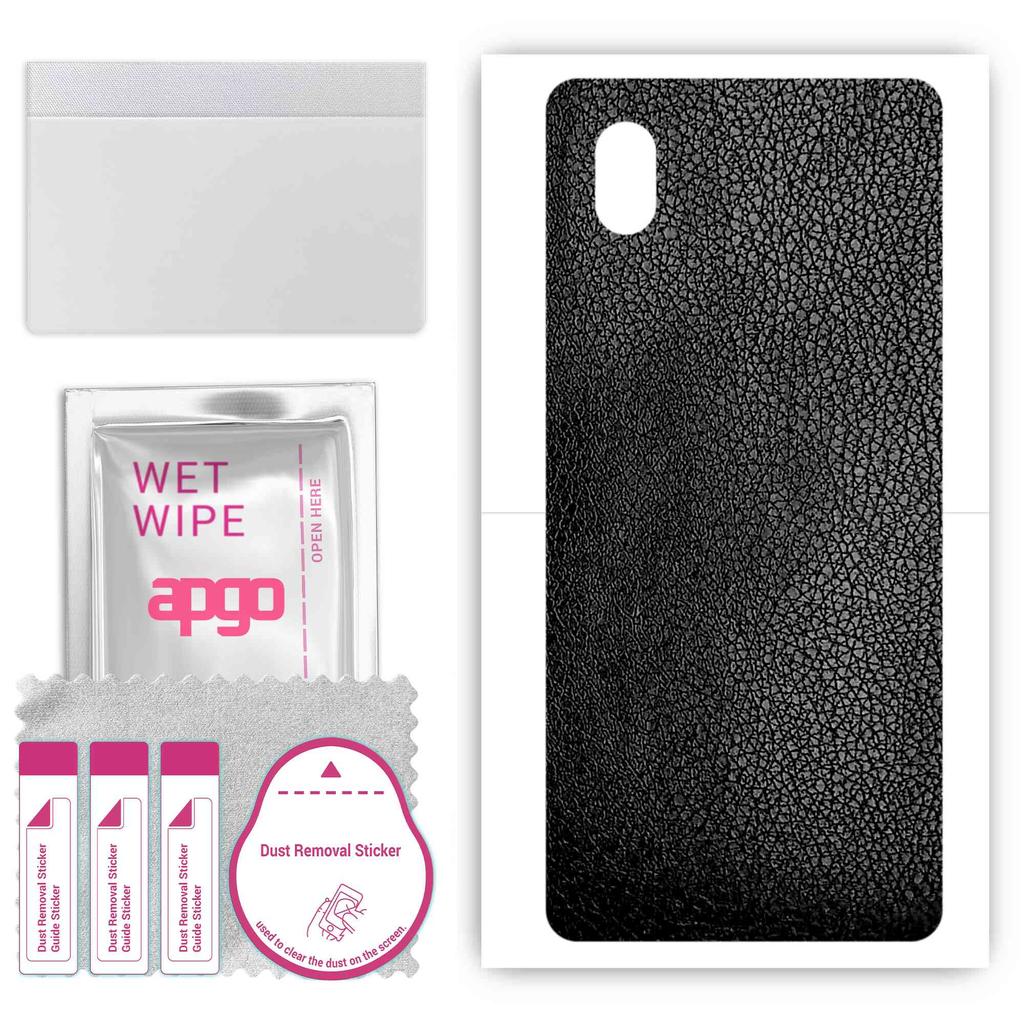 apgo Protective Skin Sticker for the Back Compatible with Samsung Galaxy M01 Core, Wrap Film, Foil, Vinyl - Pattern Black Leather